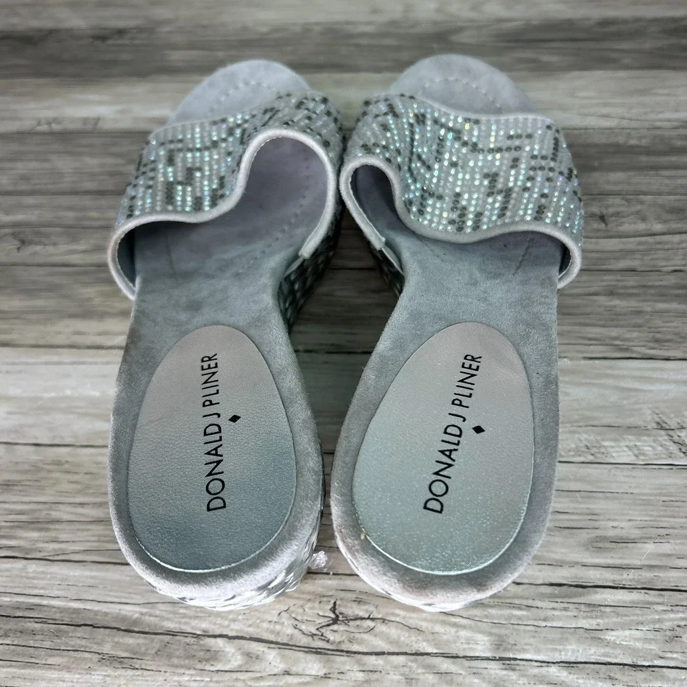 Donald J Pliner Frida SP Rhinestone Espadrille Wedge Slide Sandals 8M